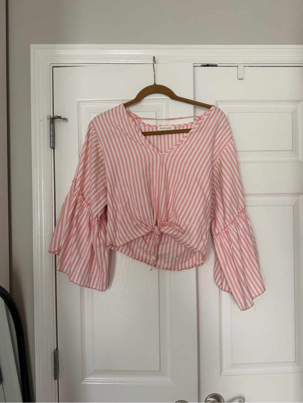 lavender field Pink & White Striped Tie-Front Blouse